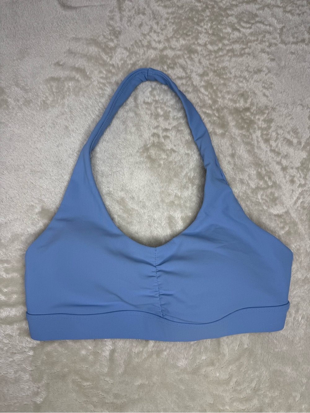 Wilo The Label Blue Ribbed Halter Sports Bra Crop Top Size S